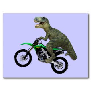 Tyrannosaurus T. Rex Dinosaur Riding Motorcycle Postcard