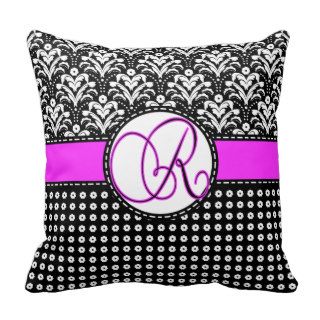 Big Hot Pink Monogram R Damask Throw Pillow