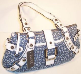 GUESS HANDBAGS, Guess Signs Satchel w/ Studs (Denim Blue / White) Clothing