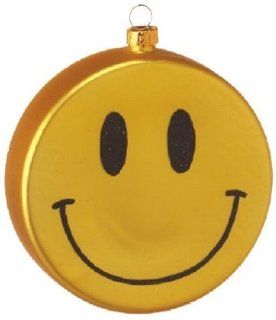 Yellow Smiley Happy Face Smiley Glass Christmas Ornament   Decorative Hanging Ornaments