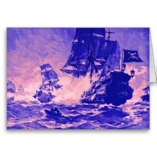 PIRATE SHIP BATTLE / ANTIQUE PIRATES TREASURE MAPS GREETING CARD