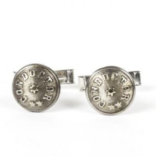 Compass Rose Men's Vintage Railroad Conductor Button Cufflinks Clothing