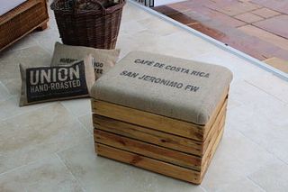 coffee sack upholstered storage box seat by the comfi cottage