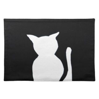 Cat   Black and White Cat Silhouette Art Decor Placemats