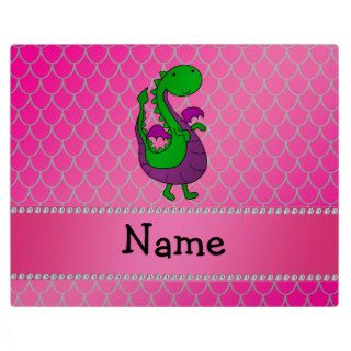 Personalized name green dragon pink scales photo plaque