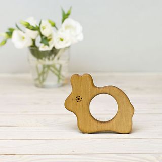 organic wooden bunny teether by wooden toy gallery