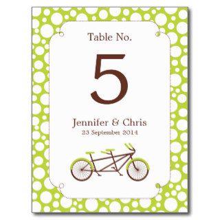 Tandem Bike (Green Dots) Table Number Postcard