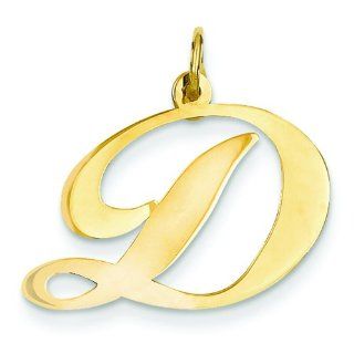 14K Yellow Gold Large Fancy Script Initial D Charm Bead Charms Jewelry