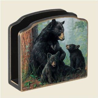 Black Bear Family Wooden Napkin Holder   Serveware Accessories