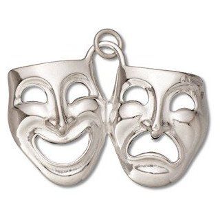 Sterling Silver 18" .8mm Wide Box Chain Necklace With 3D Comedy And Tragedy Theater Actor Mask Pendant Jewelry