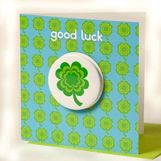 good luck card with clover leaf badge by think bubble