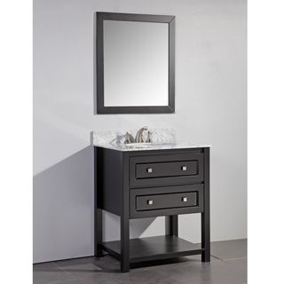 Legion Furniture Marble Top 30 inch Single Sink Espresso Bathroom Vanity With Matching Framed Mirror Espresso Size Single Vanities