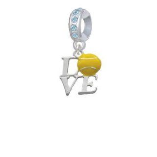 Silver Love with Tennis Ball Blue Zircon Crystal Charm Bead Dangle Jewelry