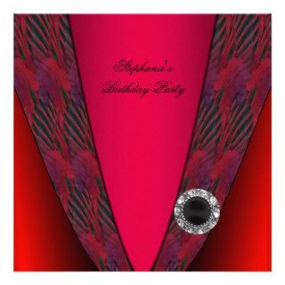 Birthday Party Red Black Silver Jewel Bow Invites