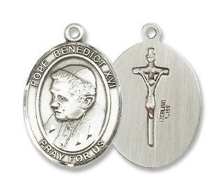 Sterling Silver Pope Benedict XVI Medal Pendant with 24" Stainless Steel Chain in Gift Box. Catholic Saint Benedict Patron Saint of Kidney Disease, Poison Sufferers, Students, Poisoning, School Children, Homeless, Monks. Jewelry