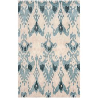 Handmade Ikat Silver/ Blue Wool Rug (4 X 6)