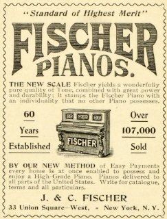 1899 Ad J. C. Fischer Piano Home Instruments New York Tone Keys Pedals Wooden   Original Print Ad  