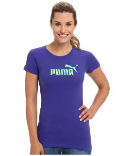 PUMA Large Logo Tee Womens Short Sleeve Pullover (Blue)