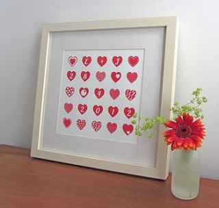 'many hearts' personalised wedding date print by owl & cat designs