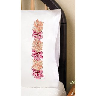 Stamped Pillowcase Pair 20x30 For Embroidery pink Floral