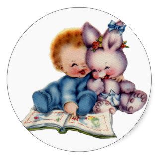 Vintage Boy and Bunny Large Sticker