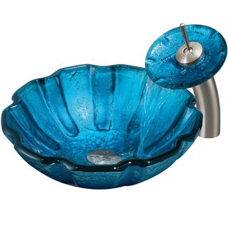 Vigo Mediterranean Seashell Glass Vessel Waterfall Faucet Set