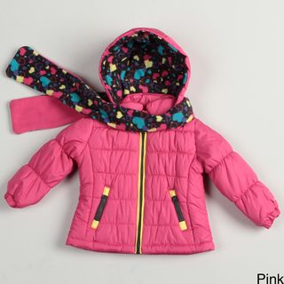 London Fog Toddler Girl's Bubble Jacket with Scarf London Fog Girls' Outerwear