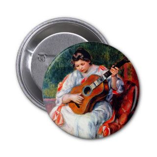Woman Playing The Guitar by Renoir Buttons