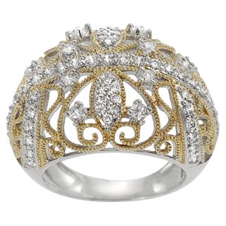 Tressa Two tone Goldplated Silver Cubic Zirconia Royal Vintage Ring Tressa Cubic Zirconia Rings