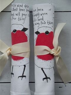 winter robin napkins in sets of four by charlotte fleming