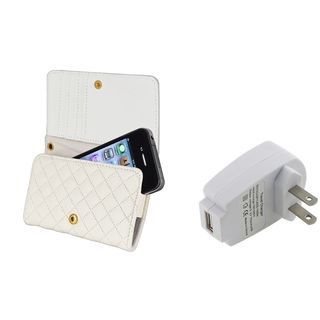 BasAcc White Wallet Case/ White Travel Charger for Apple iPhone 4/ 4S BasAcc Cases & Holders