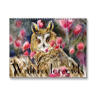 Watercolor owls paintings close ups 2014 wall calendar