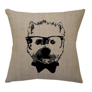 geek dog print linen cushion by acacia design