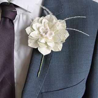 pearl paper flower buttonhole by paper posies