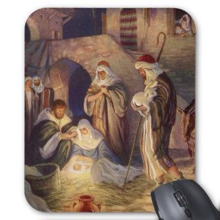 Vintage Christmas, Three Shepherds and Jesus Mousepads