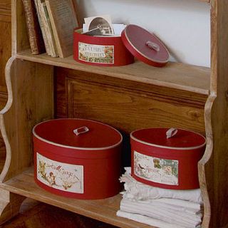 french oval red hat boxes by lytton and lily vintage home & garden