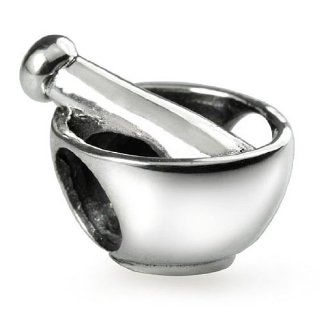 Ohm Sterling Silver Mortar and Pestle Pharmacist Bead Charm Jewelry