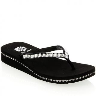Yellow Box® "Clodia" Beaded Black Suede Thong Flip Flop