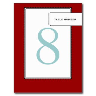 Deco Wedding Reception Table Number Card in Red Postcard