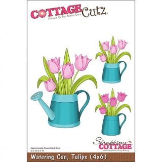 CottageCutz Die 4 x 6   Watering Can With Tulips