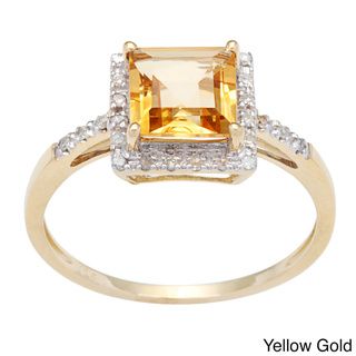 Viducci 10k Square cut Gold Citrine and 1/10 TDW Diamond Ring (G H, I1 I2) Viducci Gemstone Rings