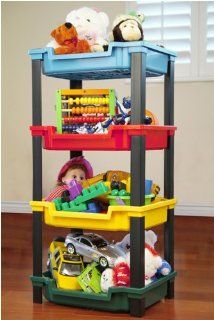Small 4 Tier Toy Storage Plastic Shelf in Multicolor   Shelves