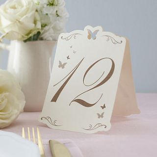 butterfly wedding table numbers ivory / gold by ginger ray
