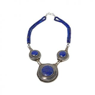 BAJALIA "Delaram" Lapis Station Silvertone 27 1/2" Necklace