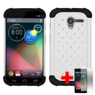 Motorola Moto X Phone 2 Piece Silicon Soft Skin Hard Plastic Rhinestone/Diamond/Bling Hard Shell Cover, Black/White + LCD Clear Screen Saver Protector Cell Phones & Accessories