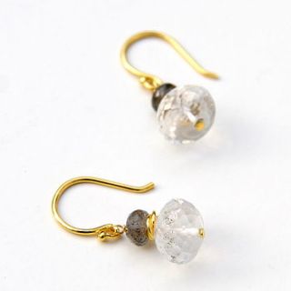quartz labradorite and gold drop earrings by myhartbeading