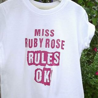 personalised organic '…rules ok' t shirt by rosie jo's