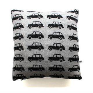 knitted lambswool london cab cushion by sally nencini