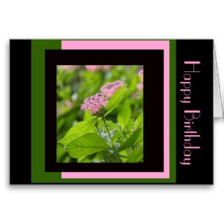 Floral Birthday, Pink Penta on Green Pink Black Card