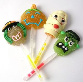 four halloween jelly lollies with glow sticks by chocolate by cocoapod chocolate